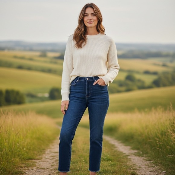 Seven7 Womens Easy Fit Boyfriend Jeans Blue Denim Frayed Hem Size 8 - Picture 13 of 14